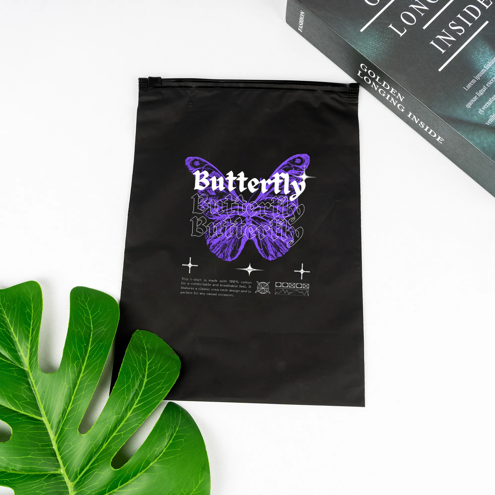 Custom Printing Plastic Frosted Zipper Bag Matte Black Zip Lock Packaging Bag For Clothes