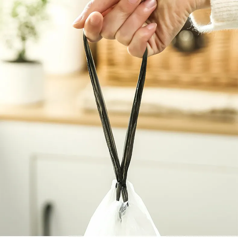 Recycle hdpe ldpe clear plastic tie top garbage bag clear ldpe black 30 60 gallon drawstring trash bag for restaurant