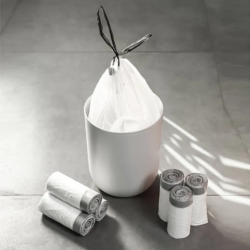 Recycle hdpe ldpe clear plastic tie top garbage bag clear ldpe black 30 60 gallon drawstring trash bag for restaurant