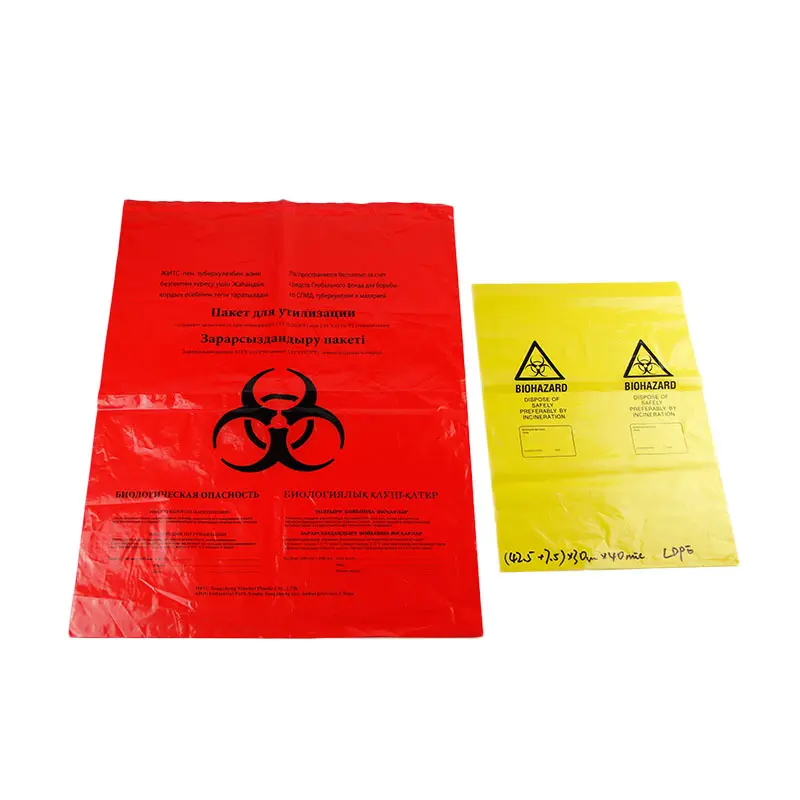 Disposable plastic 240l big black trash bags yellow garbage bags for hospital waste flat pocket trash