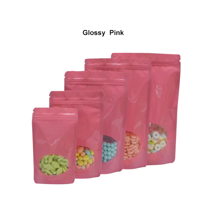 Pink Black White Smell Proof Doypack Recloseable Ziplock Stand Up Pouch Aluminium Foil Bag With Oval Window