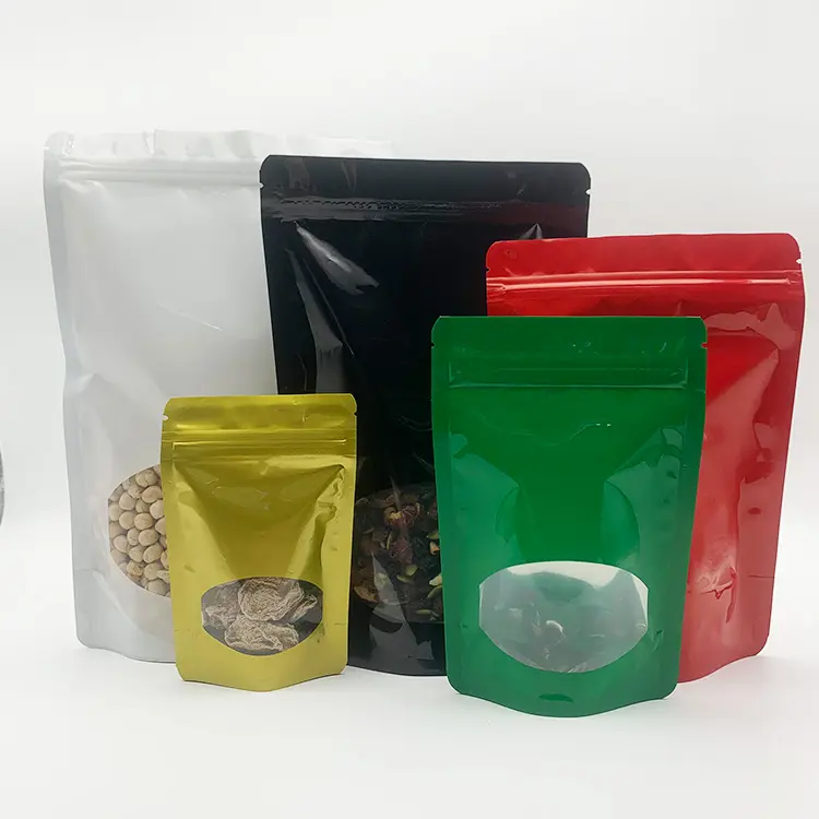 Pink Black White Smell Proof Doypack Recloseable Ziplock Stand Up Pouch Aluminium Foil Bag With Oval Window