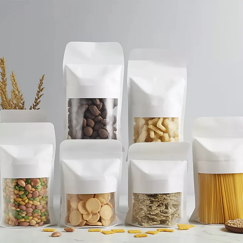 transparent kraft paper eight sided sealed bag biodegradable wholesale ziplock kraft paper bags with logo