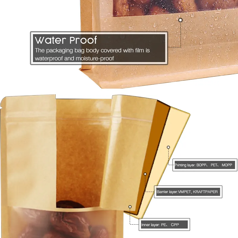 ziplock bags wholesale Sealed against moisture packaging bag kraft paper packaging for cashew nuts