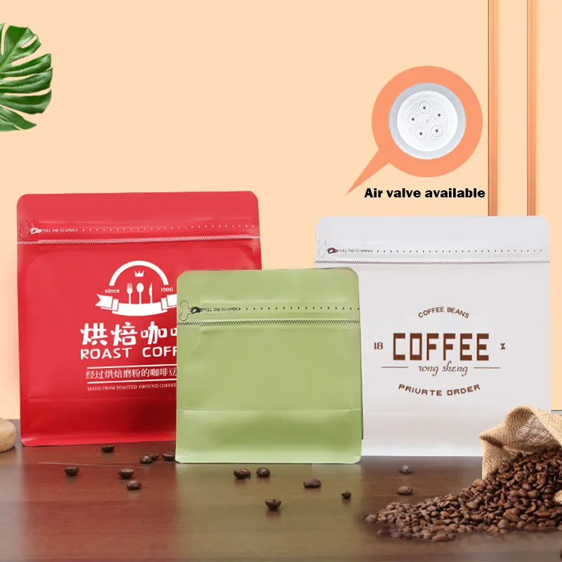 250g 500g coffee pouch bags coffee packaging flat bottom Matt Plastic Aluminum Foil zipper coffee bag