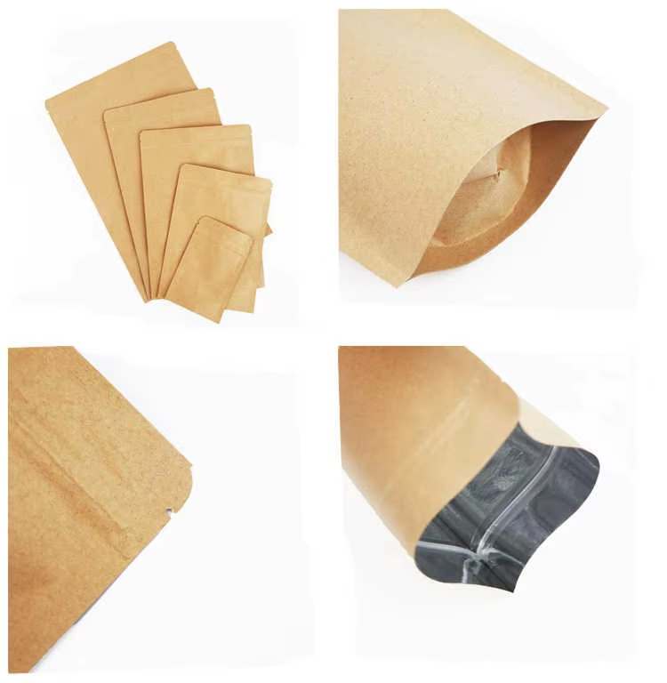 Hebeimili-Stand Up Zipper Brown Kraft Paper Resealable Ziplock Heat Sealable Food Storage Doypack Packaging Pouches Bag