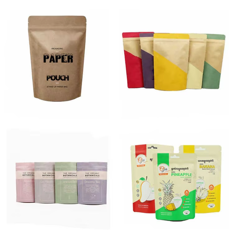 Hebeimili-Stand Up Zipper Brown Kraft Paper Resealable Ziplock Heat Sealable Food Storage Doypack Packaging Pouches Bag