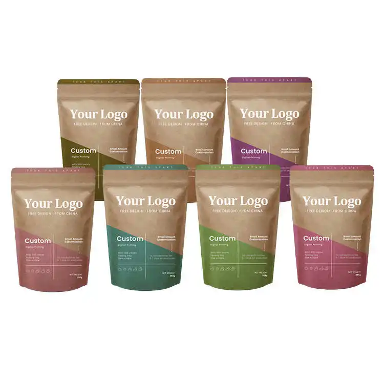 Hebeimili-Stand Up Zipper Brown Kraft Paper Resealable Ziplock Heat Sealable Food Storage Doypack Packaging Pouches Bag