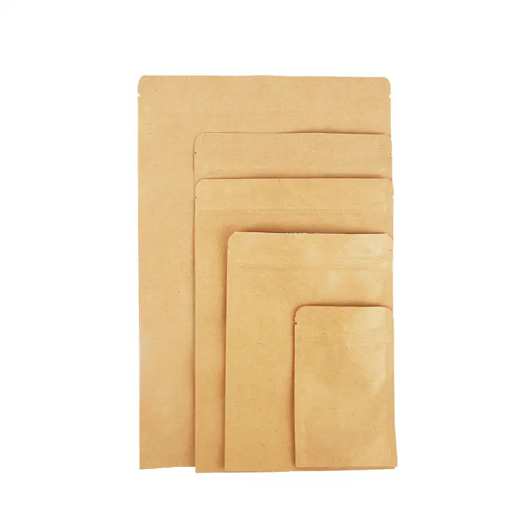 Hebeimili-Waterproof Zipper Sealed Resealable Zip Lock Food Grade Ziplock Stand Up Pouch Brown Kraft Paper Bag