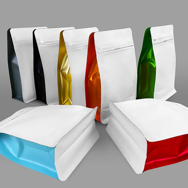 Colorful Aluminum Foil Zipper Bag Eight Side Seal Bag Zip Lock Flat Bottom Coffee Tea Pouch Food Plastic Bags