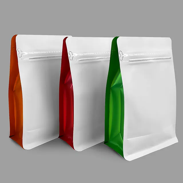 Colorful Aluminum Foil Zipper Bag Eight Side Seal Bag Zip Lock Flat Bottom Coffee Tea Pouch Food Plastic Bags