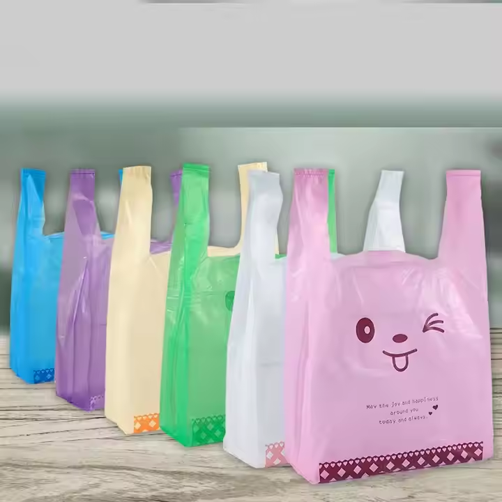 Smiley Face Wafer Bag Small Medium Large Convenience Bag Supermarket Shopping Plastic Portable Plastic Bags