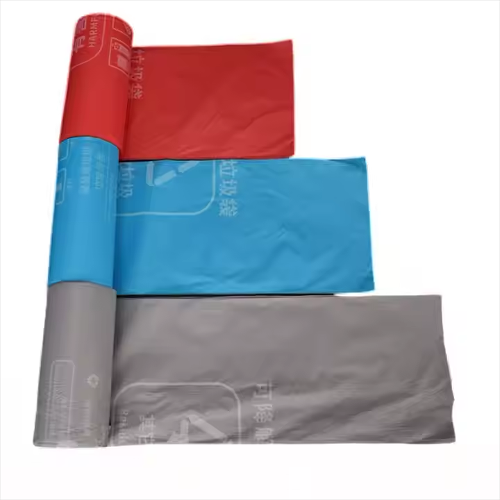 Multicolor Degradable Flat Mouth Rubbish Bags Roll for Home Office Use Environmentally Safe Garbage Liners