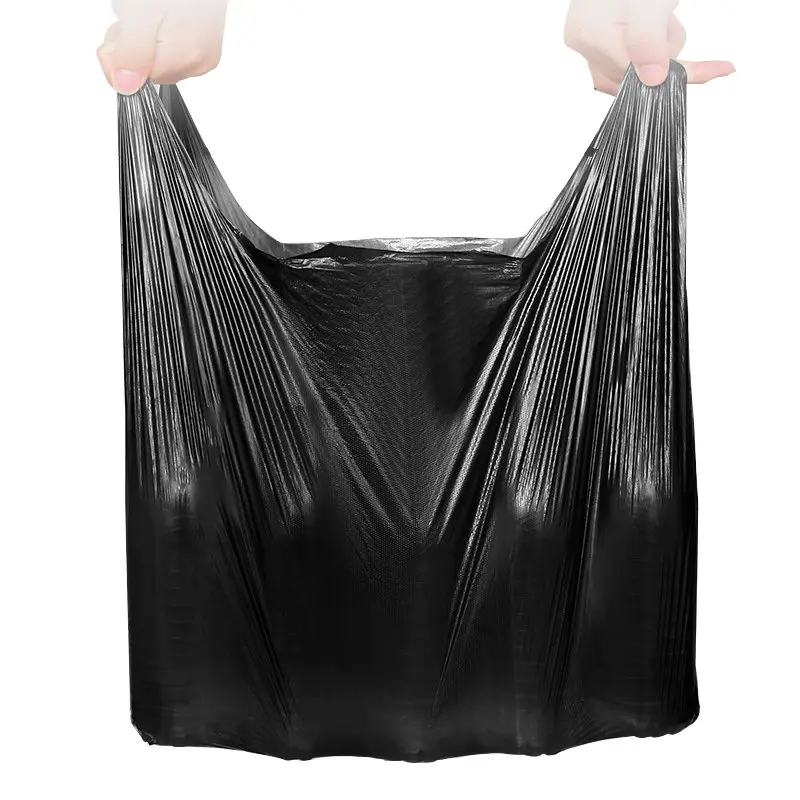 High Capacity Garbage Plastic Bags Rubbish Sacks Customizable Vest Carrier Black Bags Shopping Bag With Own Logo