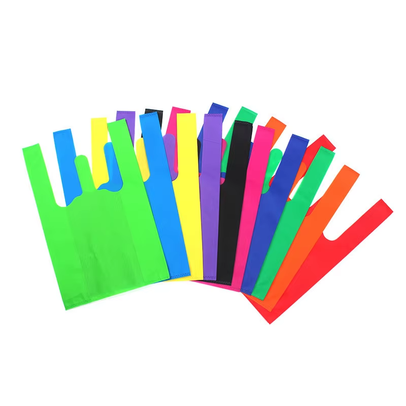 Eco Friendly Supermarket Tshirt Non-woven Vest Bag W U Cut Bag Custom Logo Packaging Bag
