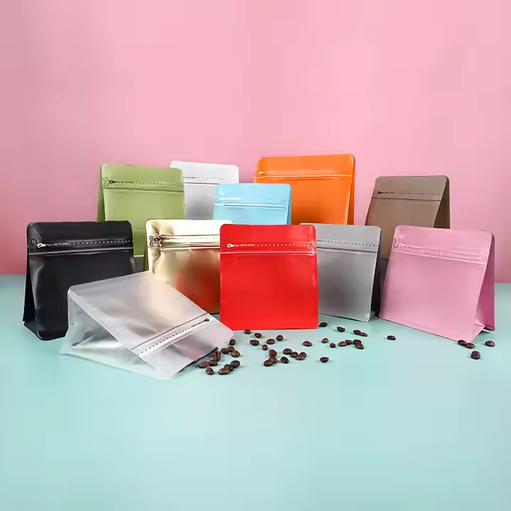 Hebeimili-Custom logo Flat Bottom Coffee Packaging Bag Self-sealing 250g Coffee Pouch with air Valve