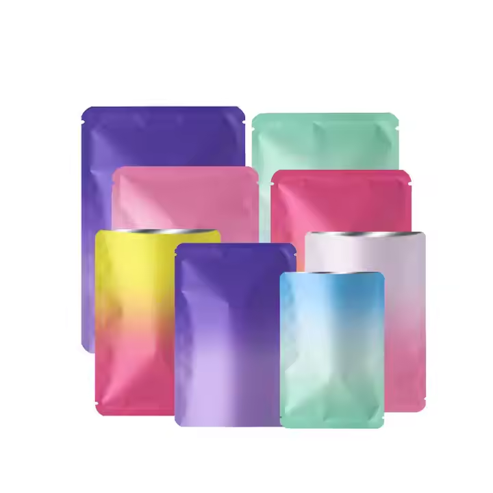 Hebeimili-Customized Gradient Colorful Mylar Bags Aluminum Foil 3 Side Heat Seal Flat Pouch Empty Blind Gifts Packaging Bags